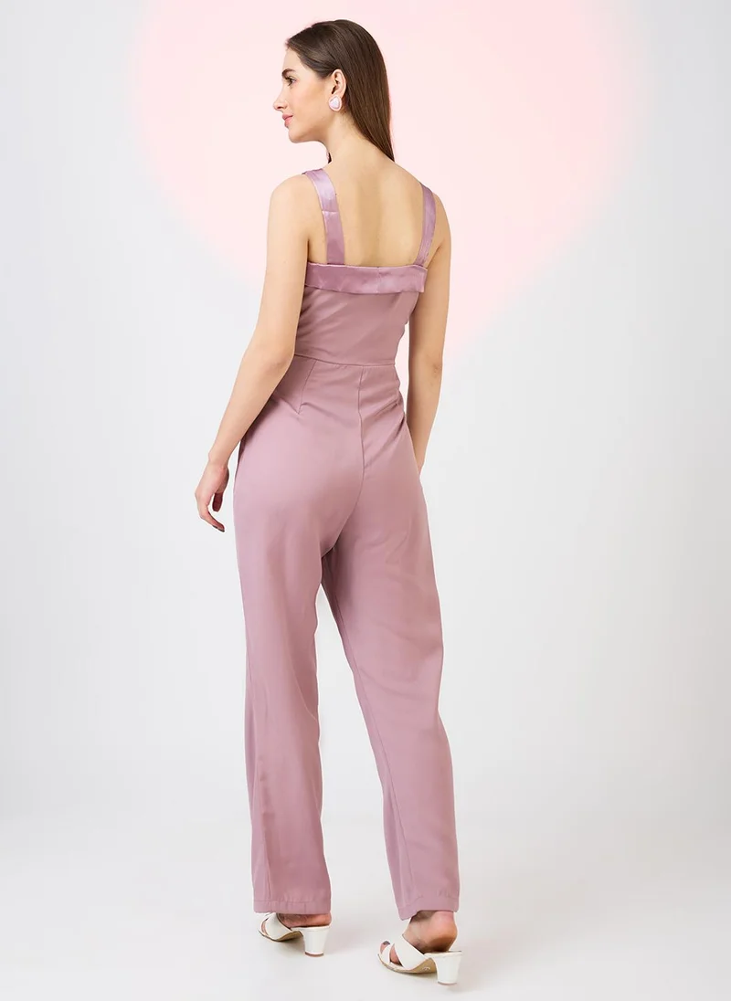 globus Mauve Globus Women Sweetheart Neck Strappy Shoulder Double Breasted Workwear Jumpsuit for Women | Best Price UAE